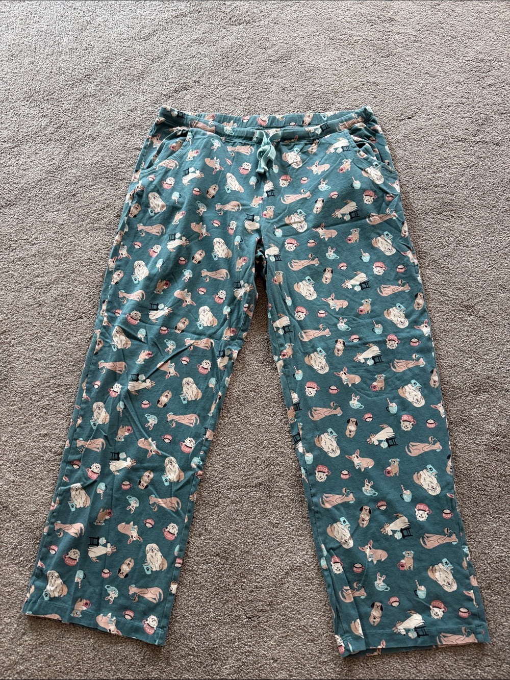 Doggie print Women’s Teal Printed Lounge Pants - Cozy Sleepwear